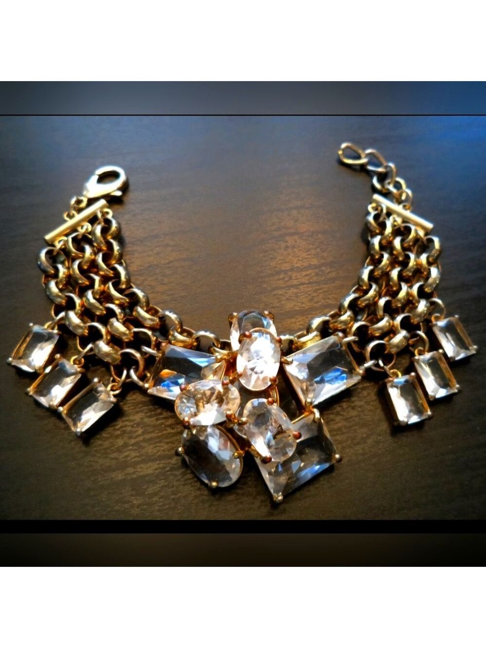 STUNNING VINTAGE ESTATE HEAVY CHUNKY RHINESTONE CHARM 7 3/4" BRACELET